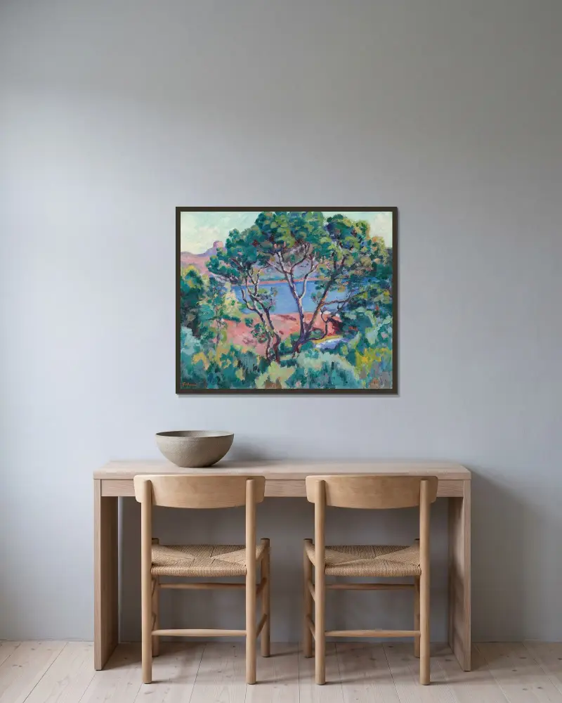 Agaybukten av Armand Guillaumin inramad på en vägg