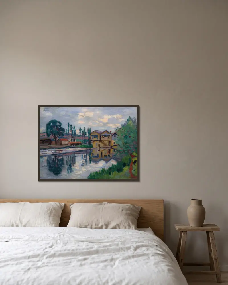 Sågverket i Poitiers av Armand Guillaumin inramad på en vägg