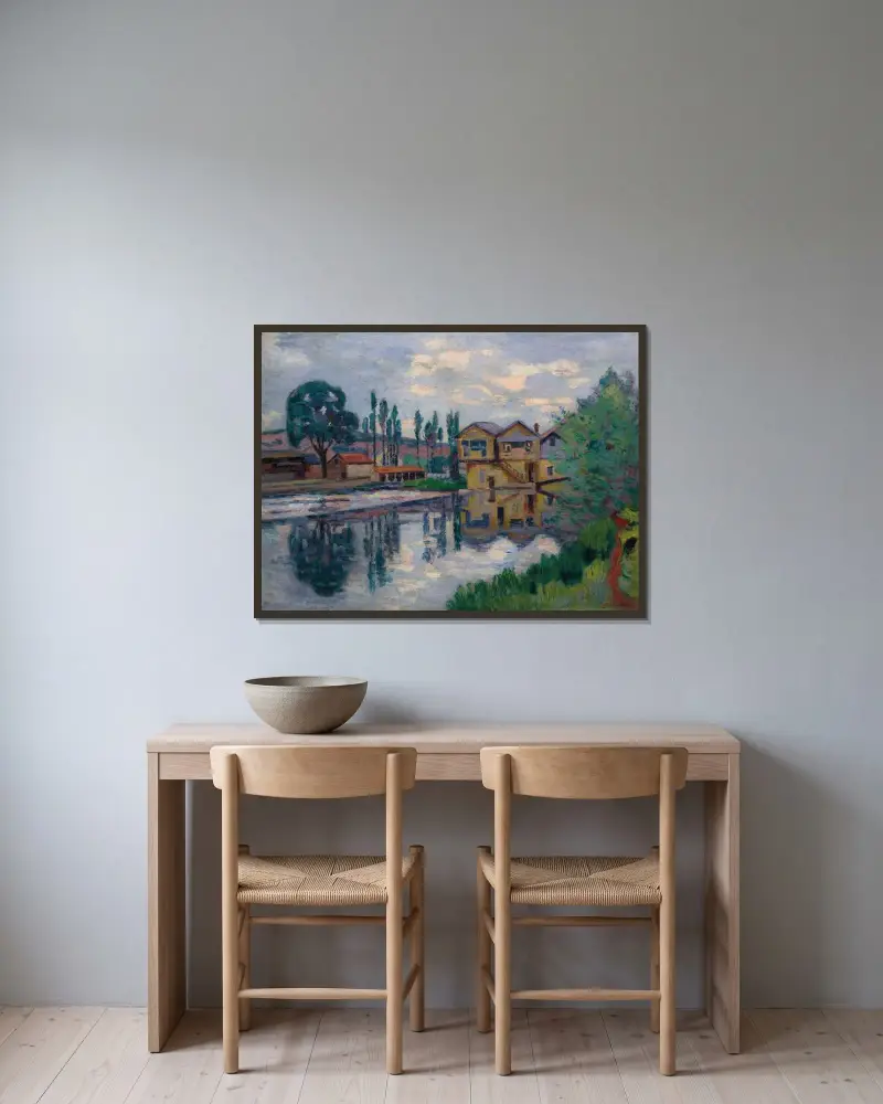 Sågverket i Poitiers av Armand Guillaumin inramad på en vägg