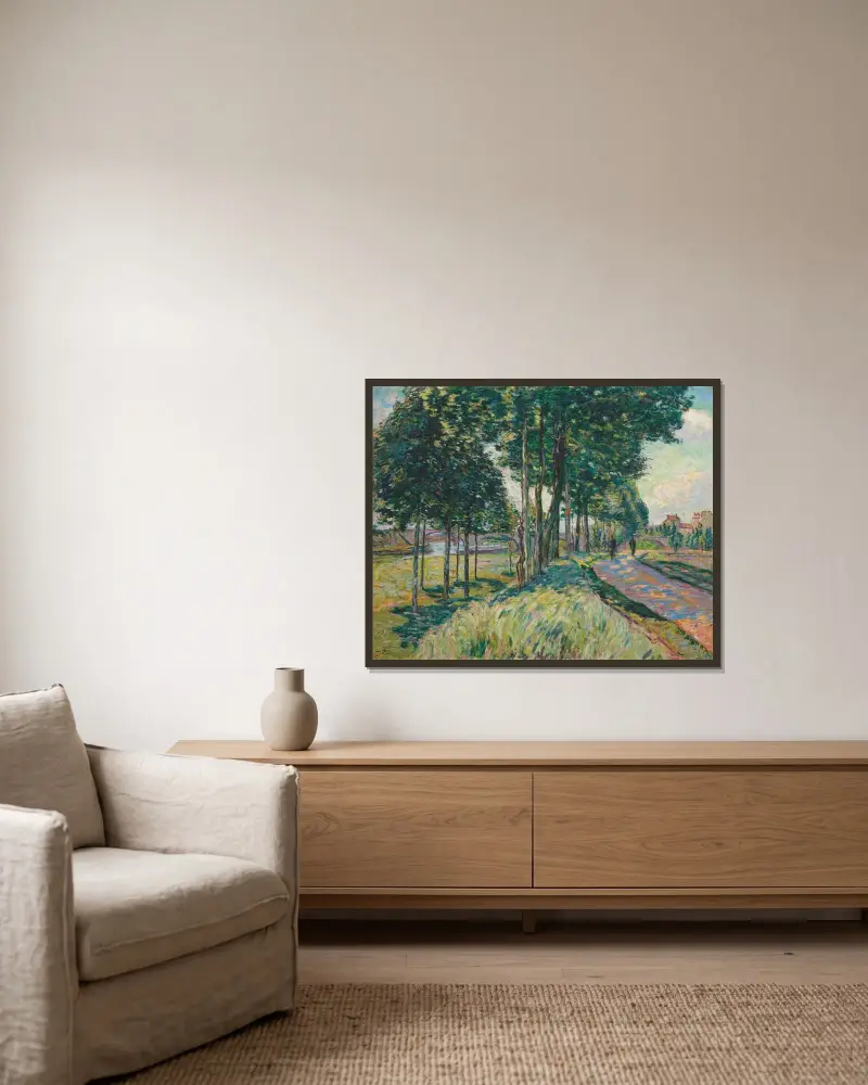 Seine vid Charenton av Armand Guillaumin inramad på en vägg
