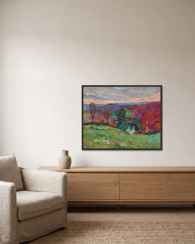 Creusedalen och Puy Barriou av Armand Guillaumin inramad på en vägg
