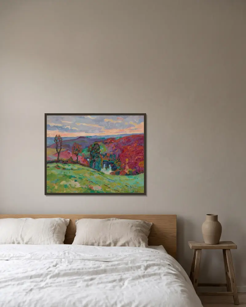 Creusedalen och Puy Barriou av Armand Guillaumin inramad på en vägg