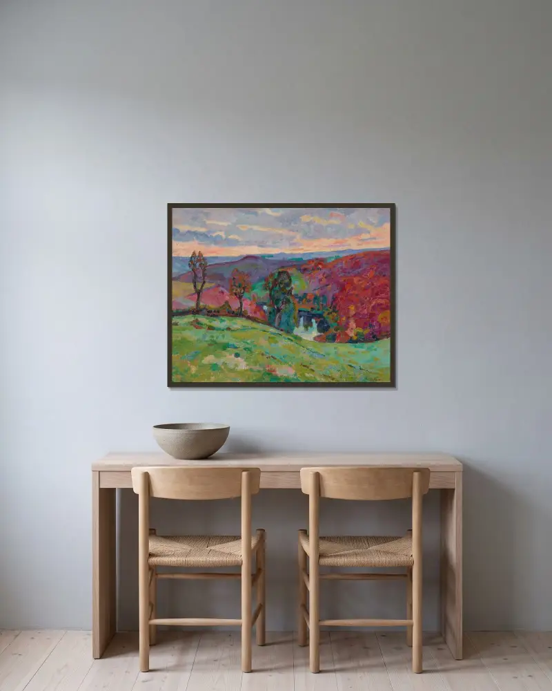 Creusedalen och Puy Barriou av Armand Guillaumin inramad på en vägg
