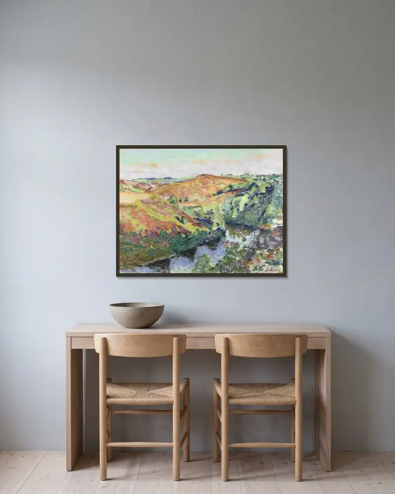 Landskap i Crozant av Armand Guillaumin inramad på en vägg
