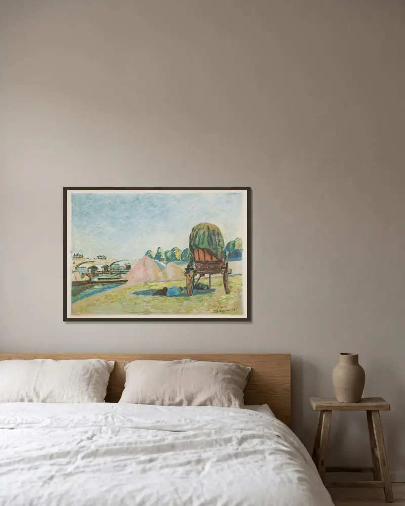 Landskap med kärra av Armand Guillaumin inramad på en vägg
