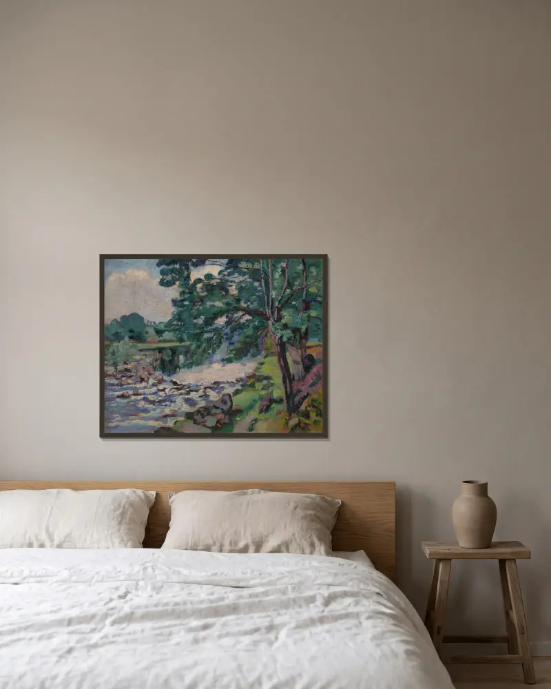 Dammen vid Genetin av Armand Guillaumin inramad på en vägg