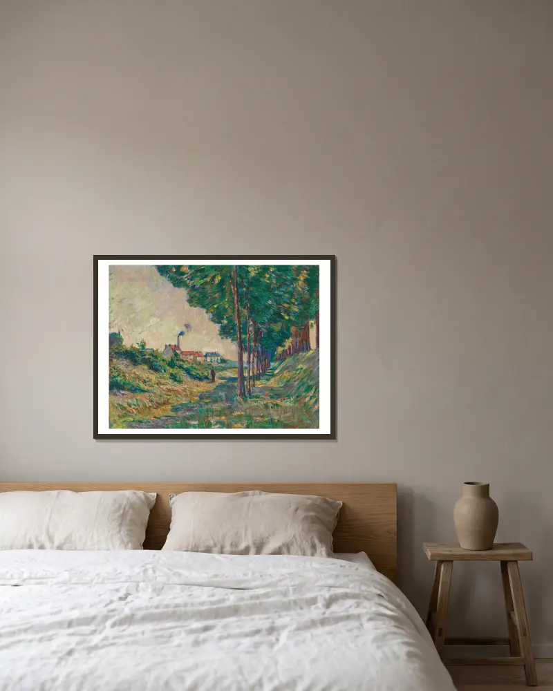 Le chemin de halage à Charenton, Ile de France av Armand Guillaumin inramad på en vägg
