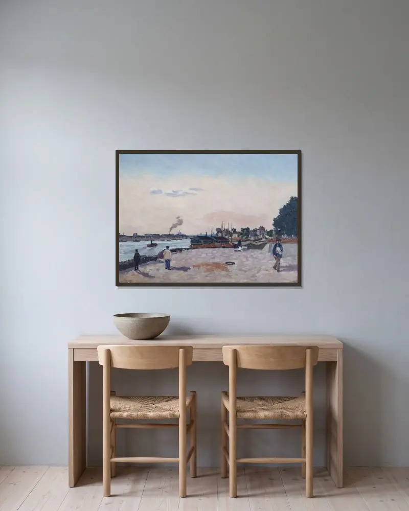 Kajen i Bercy av Armand Guillaumin inramad på en vägg
