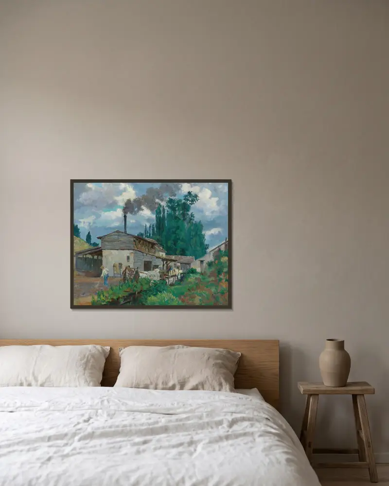Bräddarna vid Bièvre av Armand Guillaumin inramad på en vägg