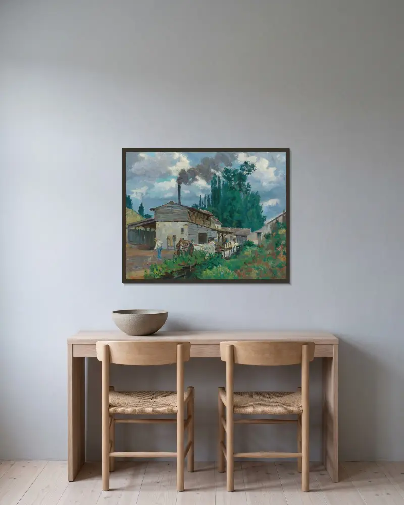 Bräddarna vid Bièvre av Armand Guillaumin inramad på en vägg