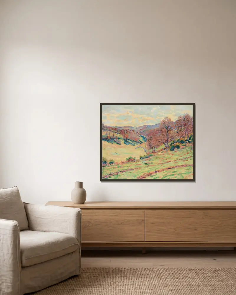 Stora droppar, kvällen av Armand Guillaumin inramad på en vägg