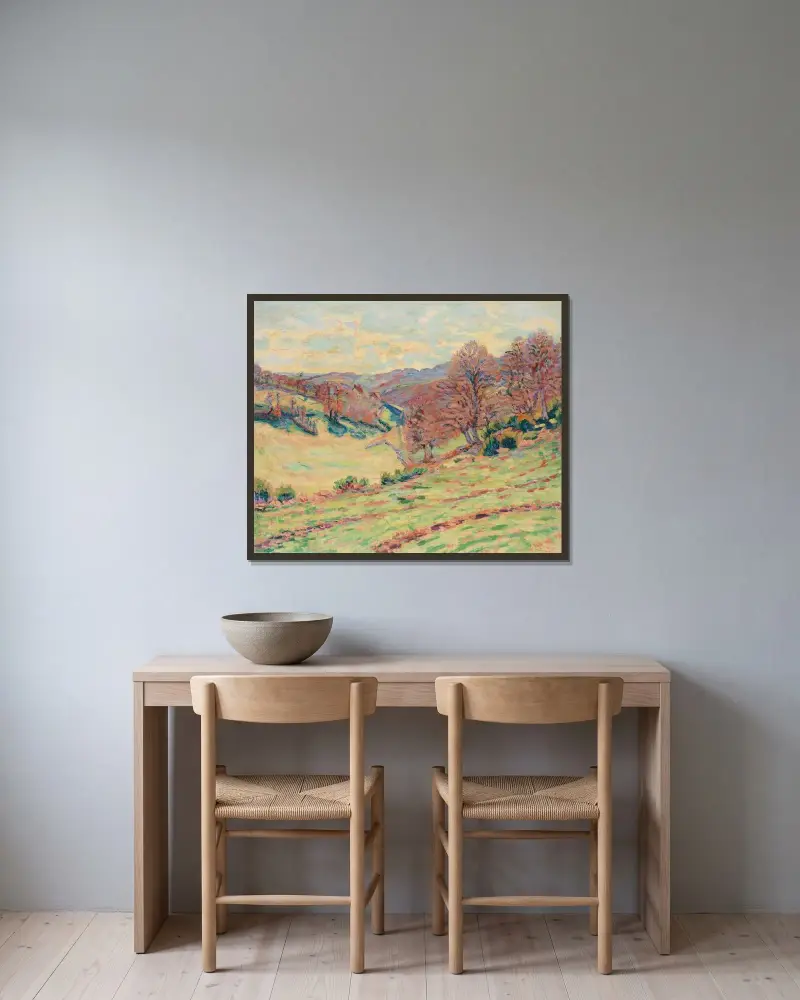 Stora droppar, kvällen av Armand Guillaumin inramad på en vägg