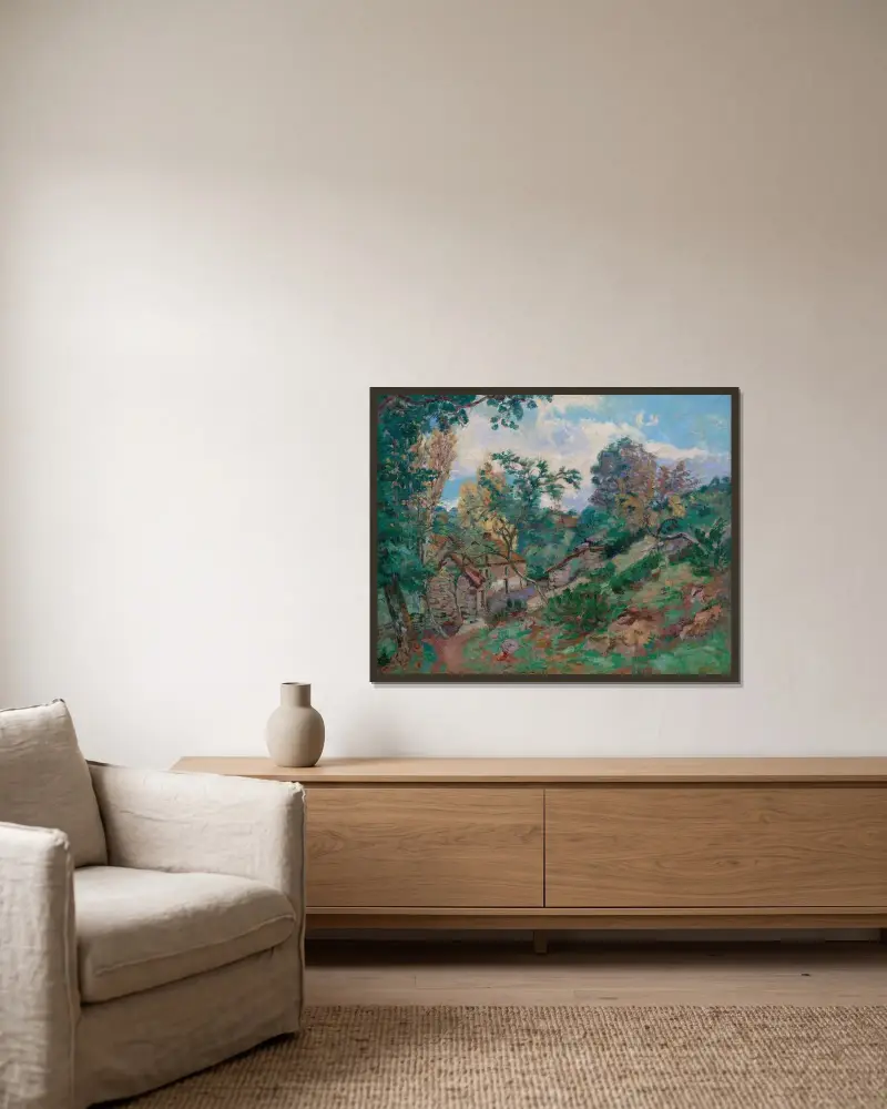 Paysage av Armand Guillaumin inramad på en vägg