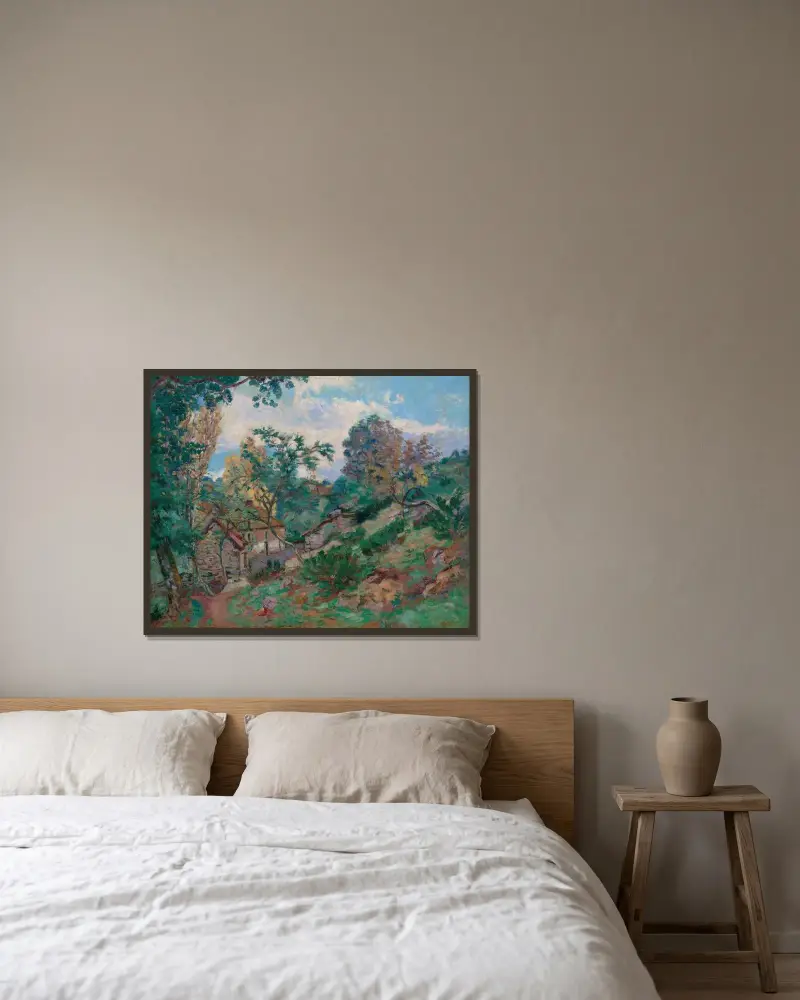 Paysage av Armand Guillaumin inramad på en vägg