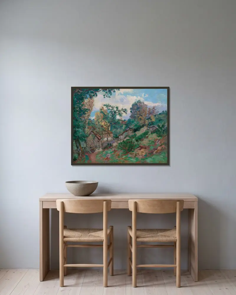 Paysage av Armand Guillaumin inramad på en vägg