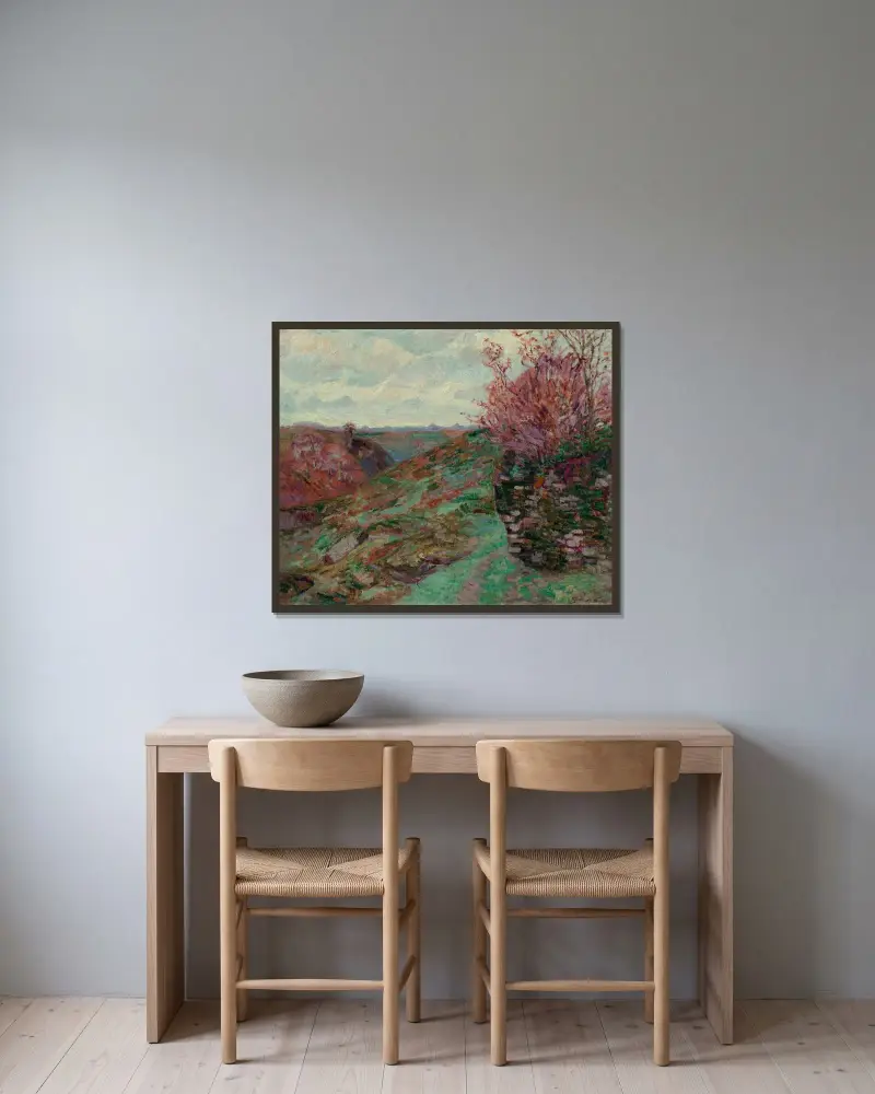 Landskap av Armand Guillaumin inramad på en vägg