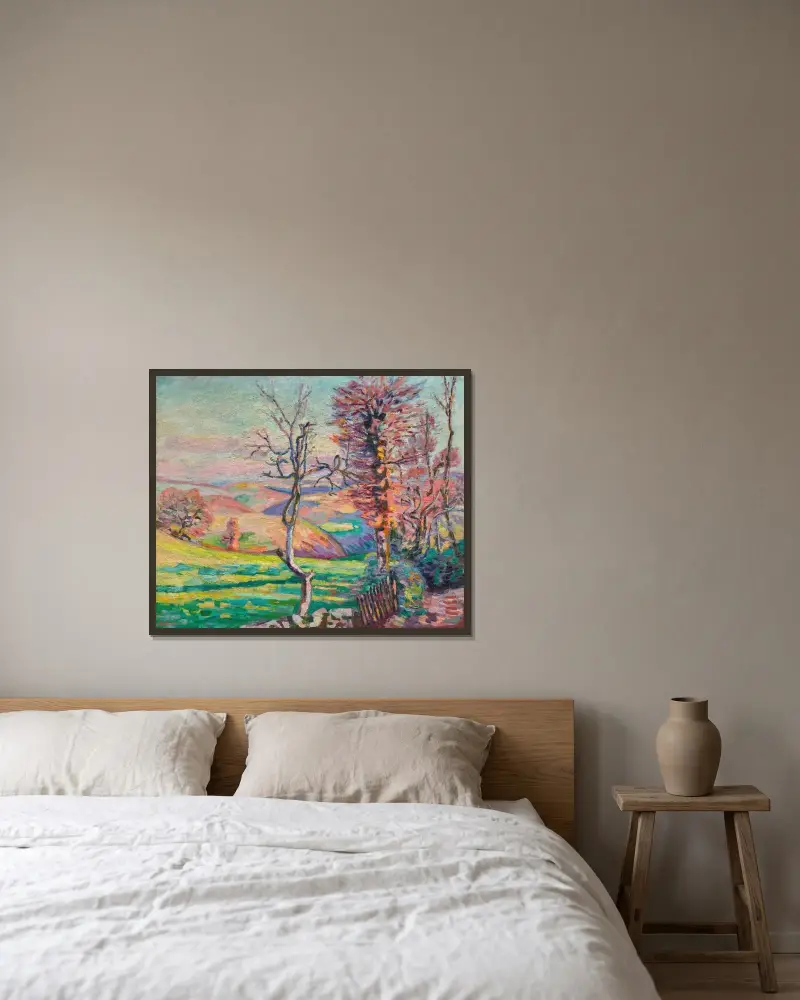 Landskap från Crozant, Creuse av Armand Guillaumin inramad på en vägg