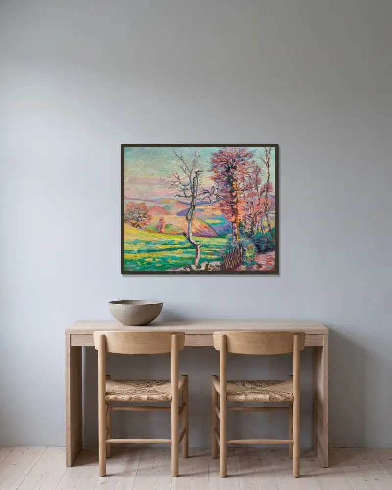 Landskap från Crozant, Creuse av Armand Guillaumin inramad på en vägg