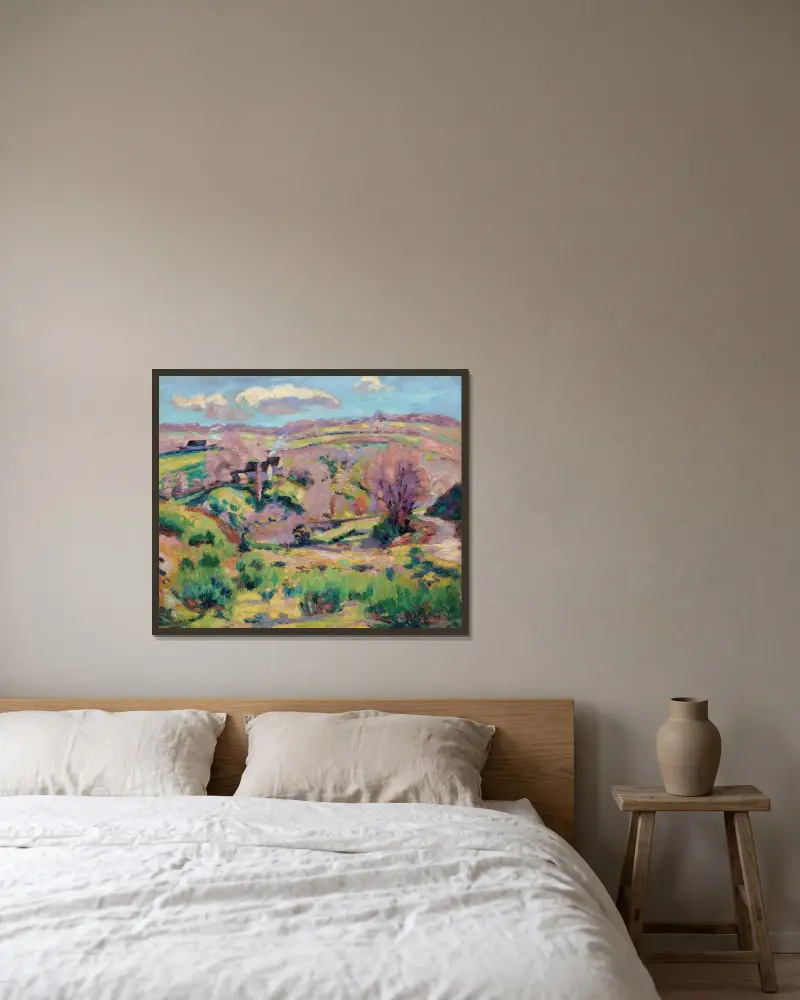 Landskap från Creuse, om våren av Armand Guillaumin inramad på en vägg