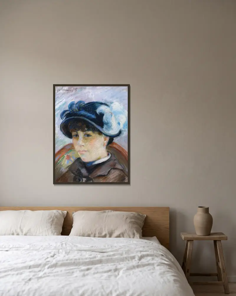 Porträtt av ung kvinna av Armand Guillaumin inramad på en vägg