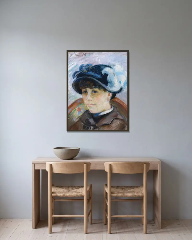 Porträtt av ung kvinna av Armand Guillaumin inramad på en vägg