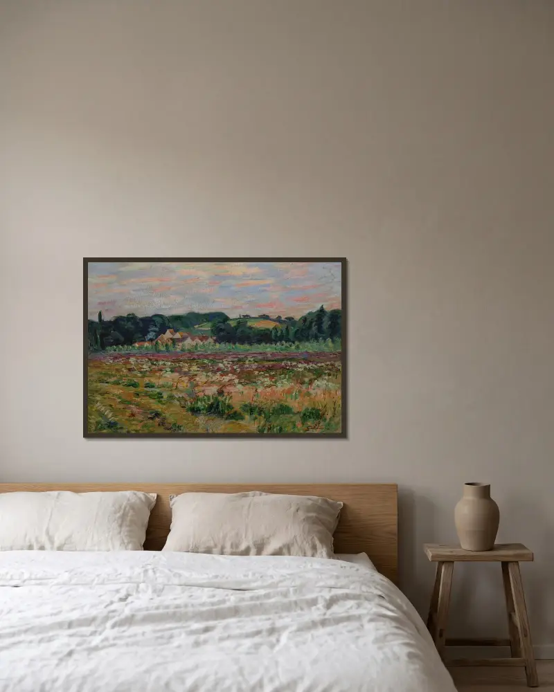 Äng vid Epinay-sur-Orge, kväll av Armand Guillaumin inramad på en vägg