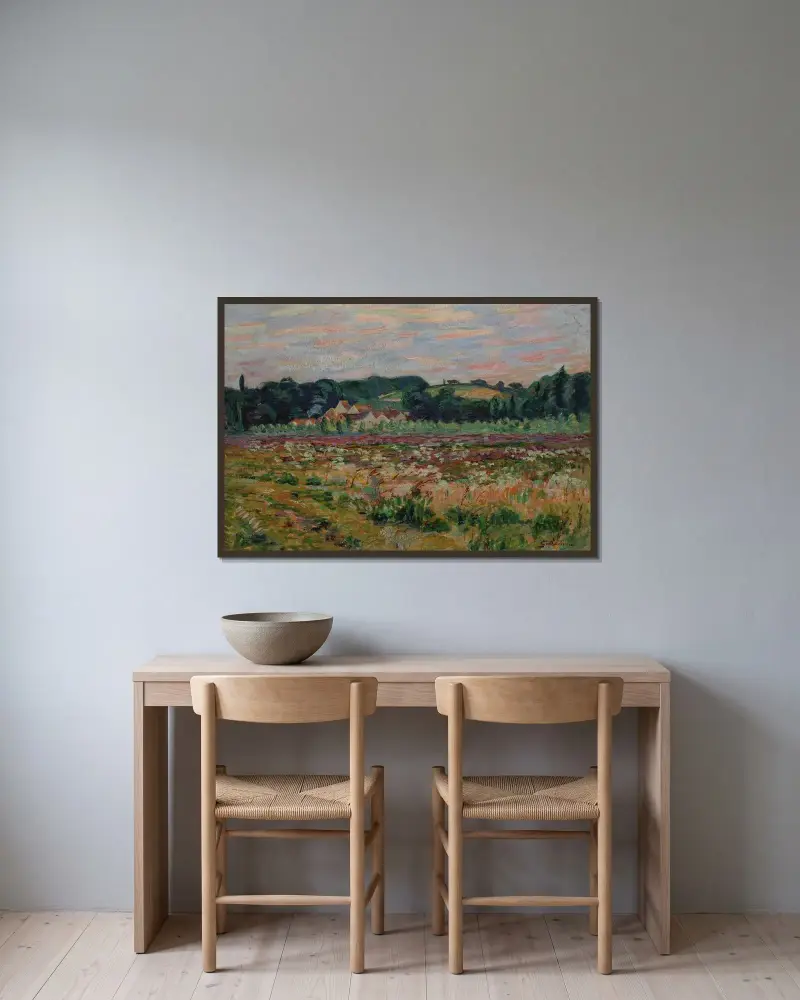 Äng vid Epinay-sur-Orge, kväll av Armand Guillaumin inramad på en vägg