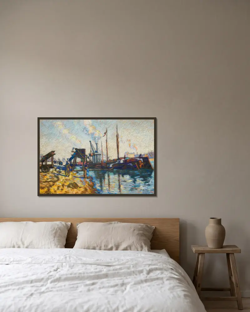 Seine kajen i Paris av Armand Guillaumin inramad på en vägg