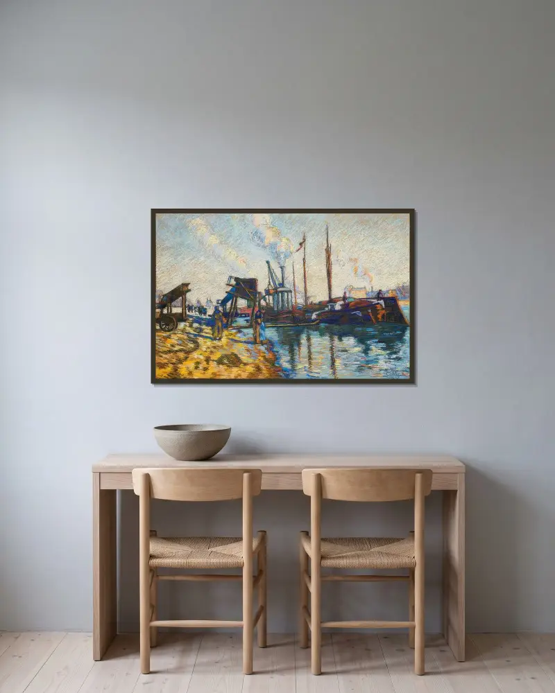 Seine kajen i Paris av Armand Guillaumin inramad på en vägg