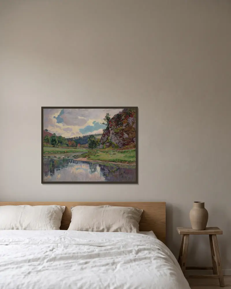 Klipporna vid Genetin-sur-Creuse av Armand Guillaumin inramad på en vägg