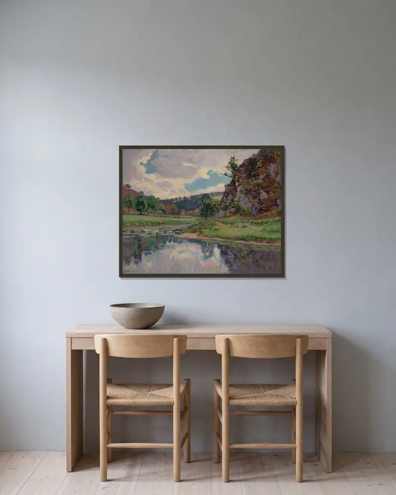 Klipporna vid Genetin-sur-Creuse av Armand Guillaumin inramad på en vägg