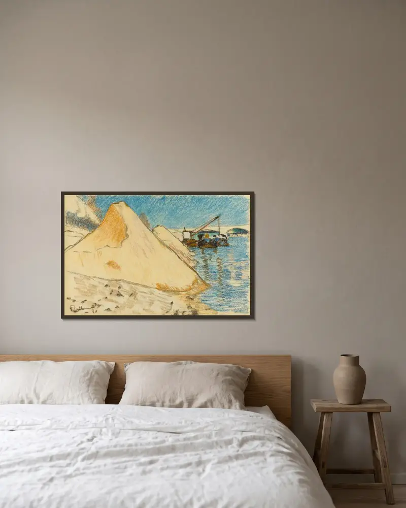 Sandstrand vid Seines strand av Armand Guillaumin inramad på en vägg