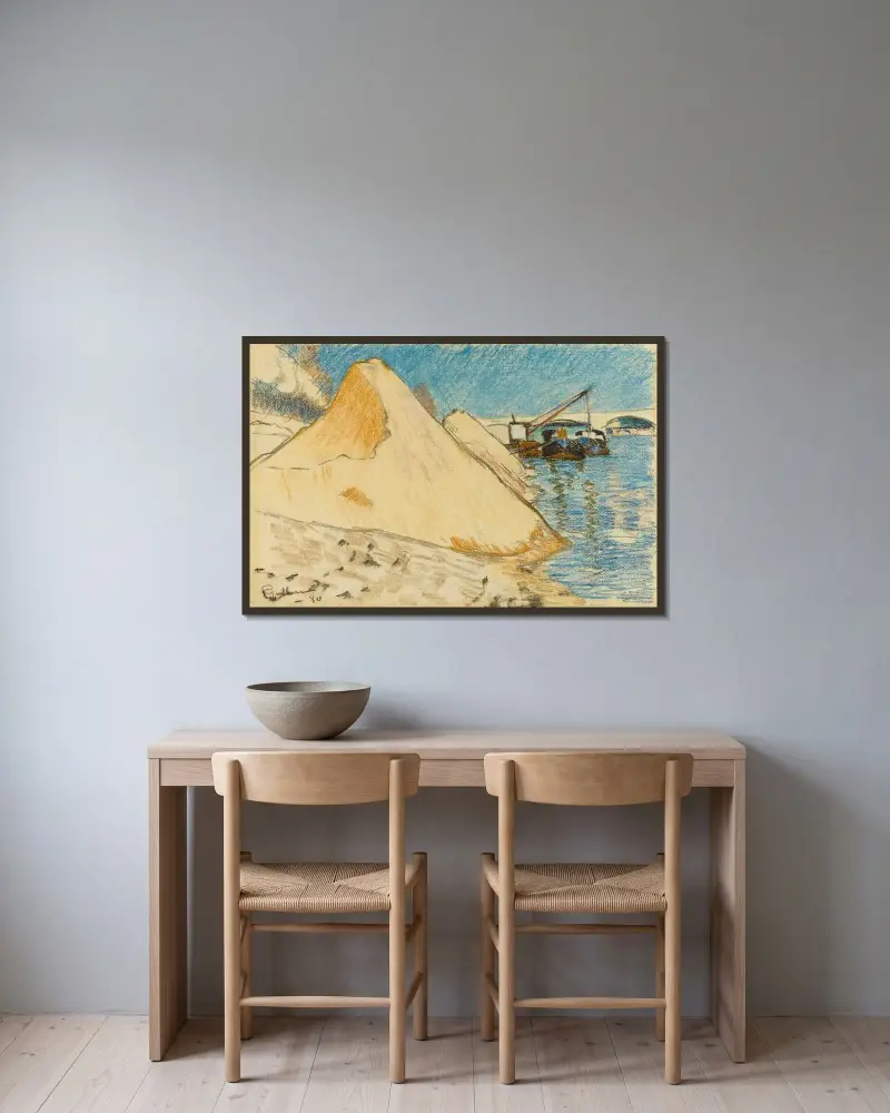 Sandstrand vid Seines strand av Armand Guillaumin inramad på en vägg