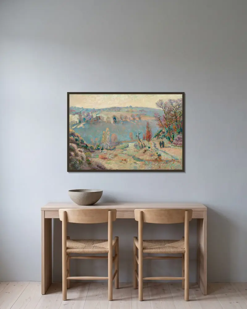 Dalen vid Sédelle vid Pont Charraud, vit frost av Armand Guillaumin inramad på en vägg