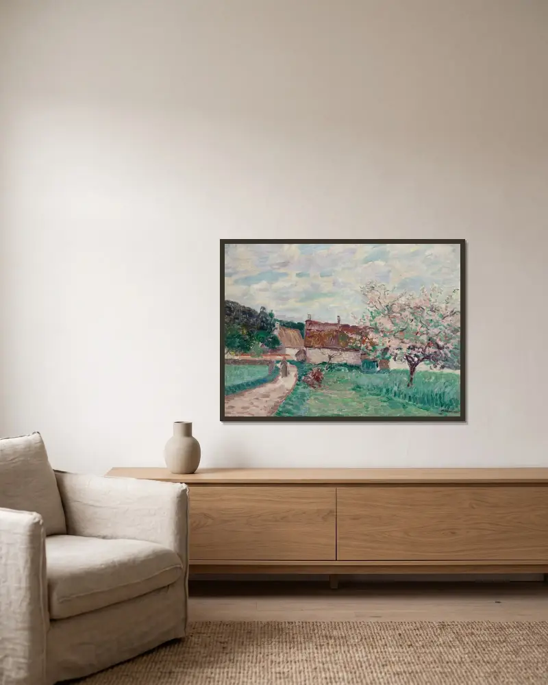 Blommande snår i Damiette av Armand Guillaumin inramad på en vägg