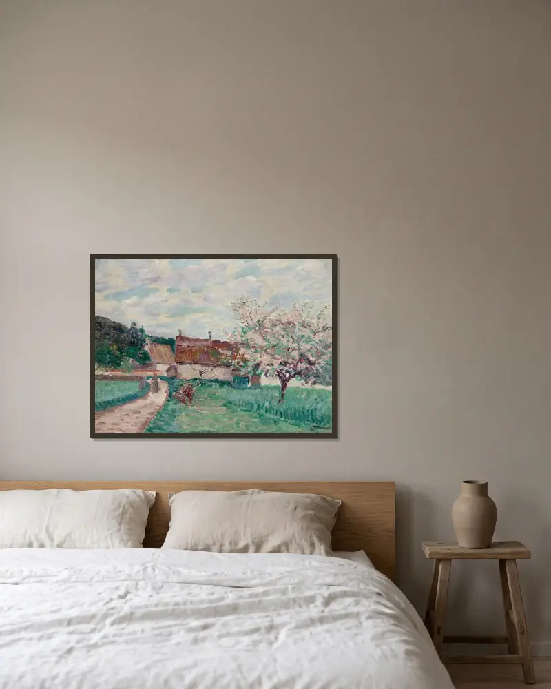 Blommande snår i Damiette av Armand Guillaumin inramad på en vägg