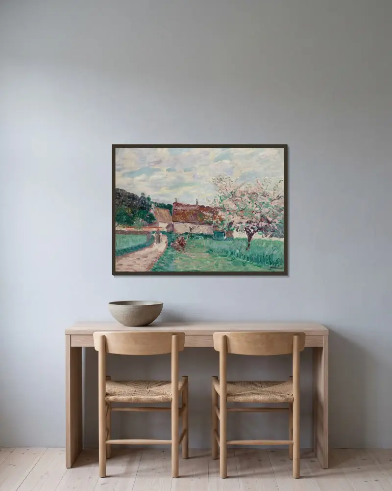 Blommande snår i Damiette av Armand Guillaumin inramad på en vägg