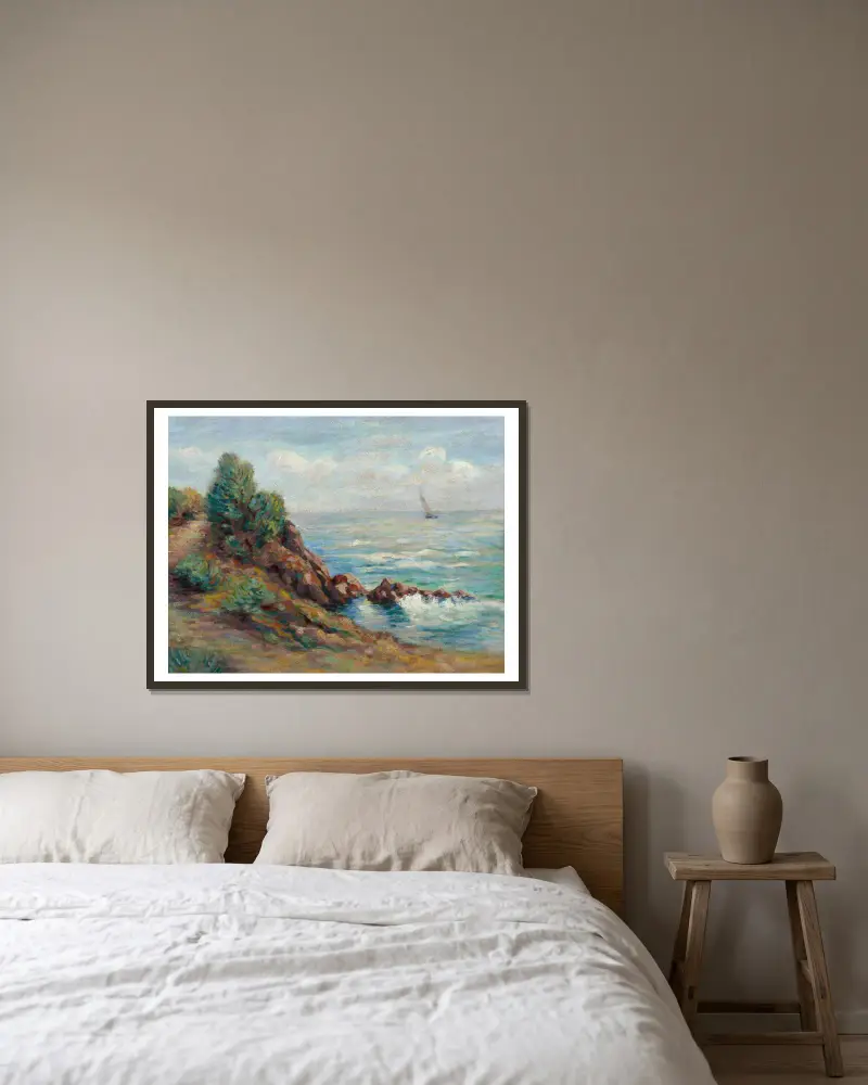 Voilier à Agay av Armand Guillaumin inramad på en vägg