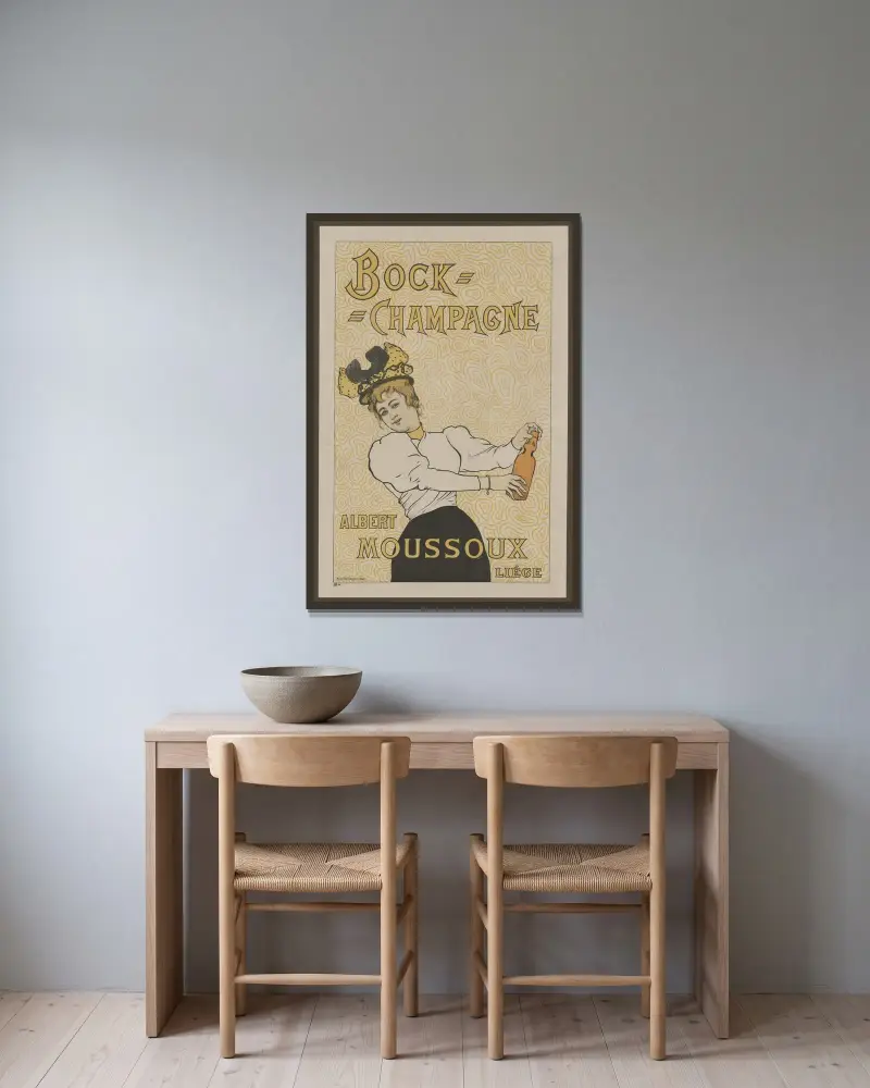 Bock-Champagne av Armand Rassenfosse inramad på en vägg