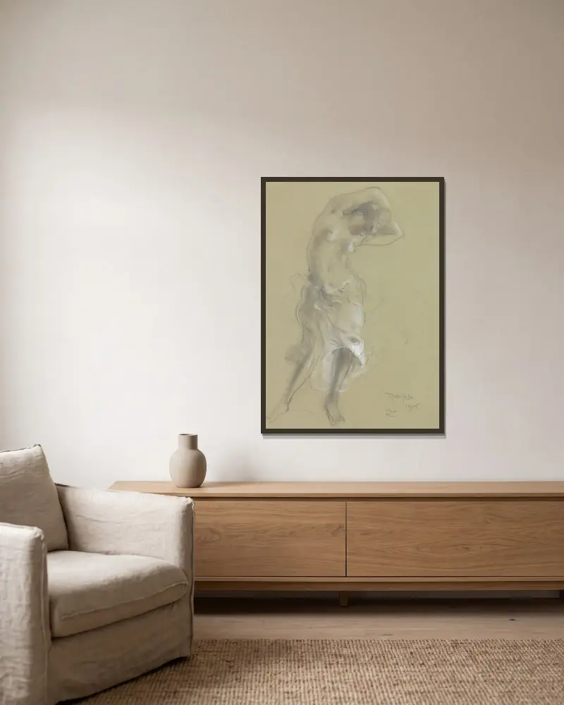 Dancing half naked woman av Armand Rassenfosse inramad på en vägg
