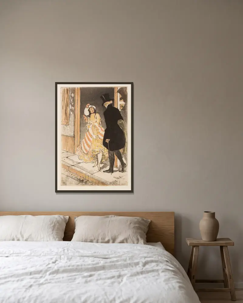 Illustration för La vengeance d’une Femme av Armand Rassenfosse inramad på en vägg