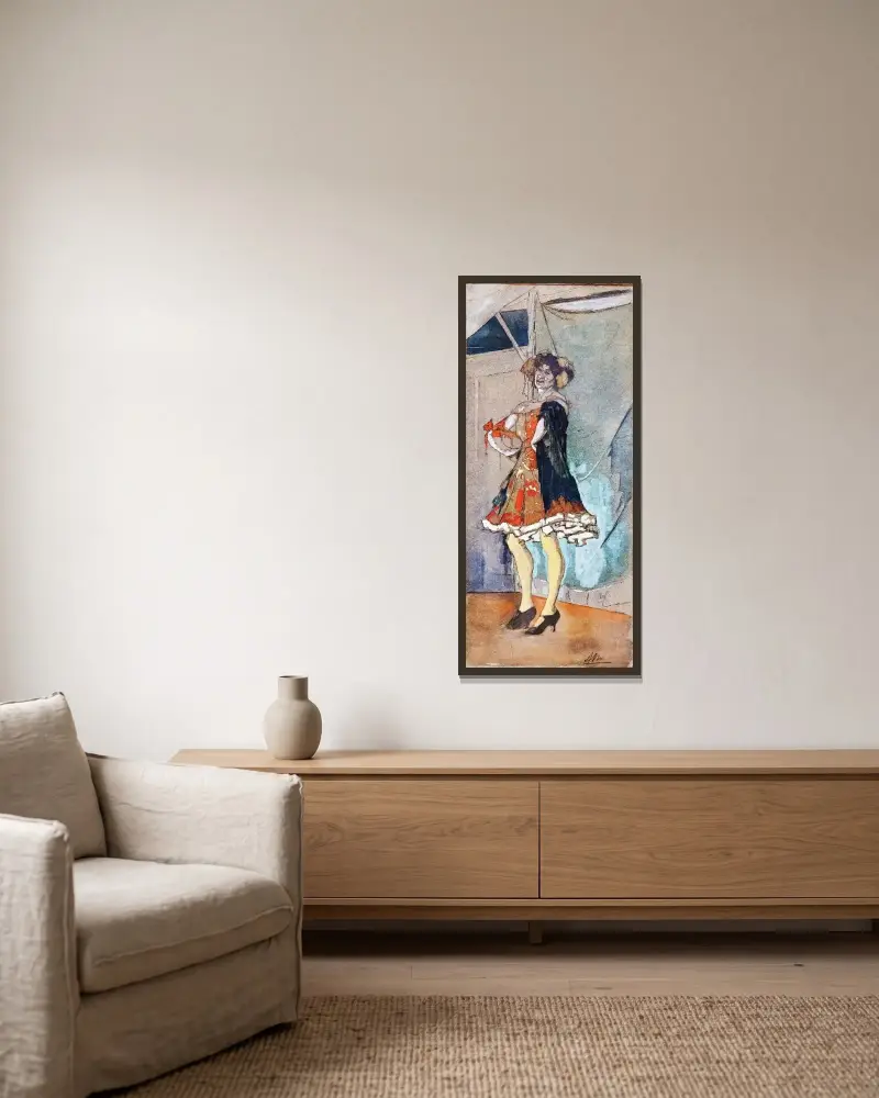 Auf der Bühne eines Wanderzirkus von Armand Rassenfosse gerahmt an einer Wand