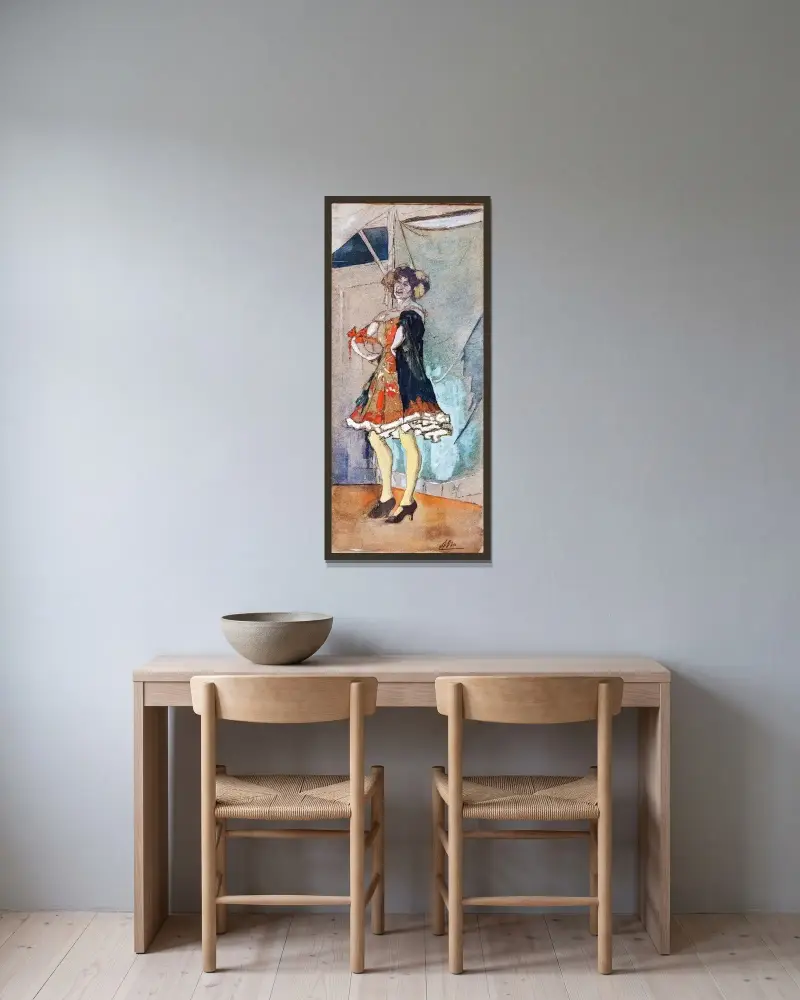 Auf der Bühne eines Wanderzirkus von Armand Rassenfosse gerahmt an einer Wand