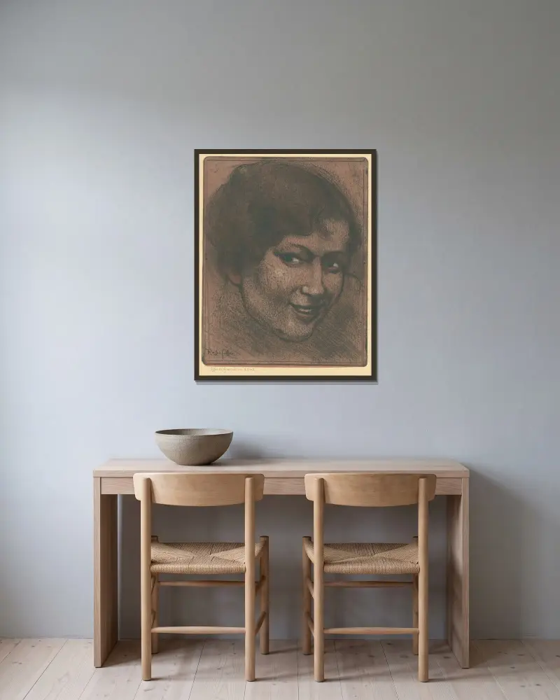 Porträtt av ung flicka av Armand Rassenfosse inramad på en vägg