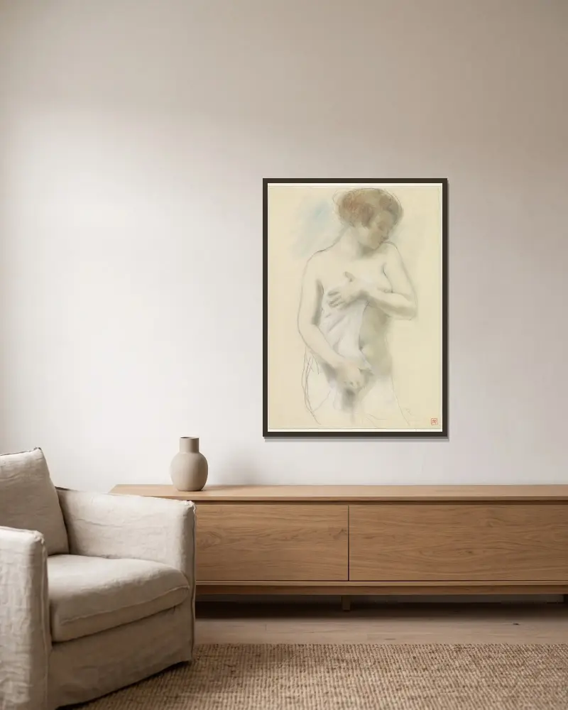 Standing naked woman av Armand Rassenfosse inramad på en vägg