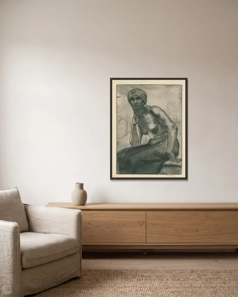 Studie voor een schilderij av Armand Rassenfosse inramad på en vägg