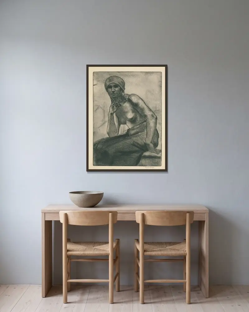 Studie voor een schilderij av Armand Rassenfosse inramad på en vägg
