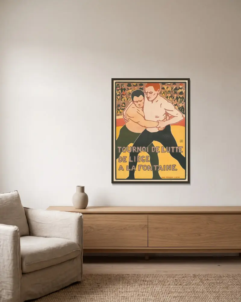 Ringkampfturnier von Armand Rassenfosse gerahmt an einer Wand