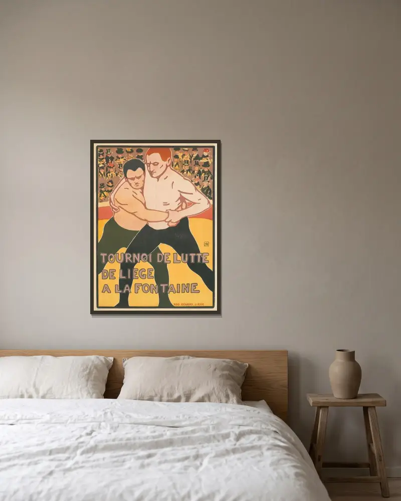 Ringkampfturnier von Armand Rassenfosse gerahmt an einer Wand