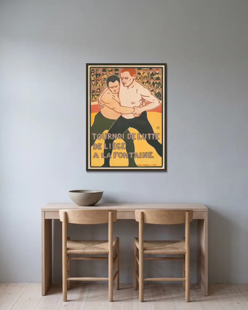 Ringkampfturnier von Armand Rassenfosse gerahmt an einer Wand